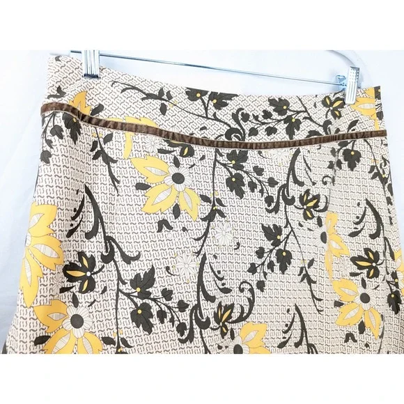 Vintage Floral Boho 100% Silk Midi Skirt Sz 10 Brown Cottagecore Preppy Granola - Picture 7 of 10